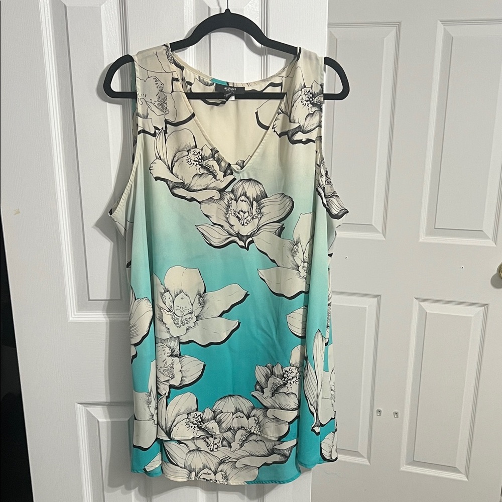 Alfani Floral Tank Top - Teal and Cream